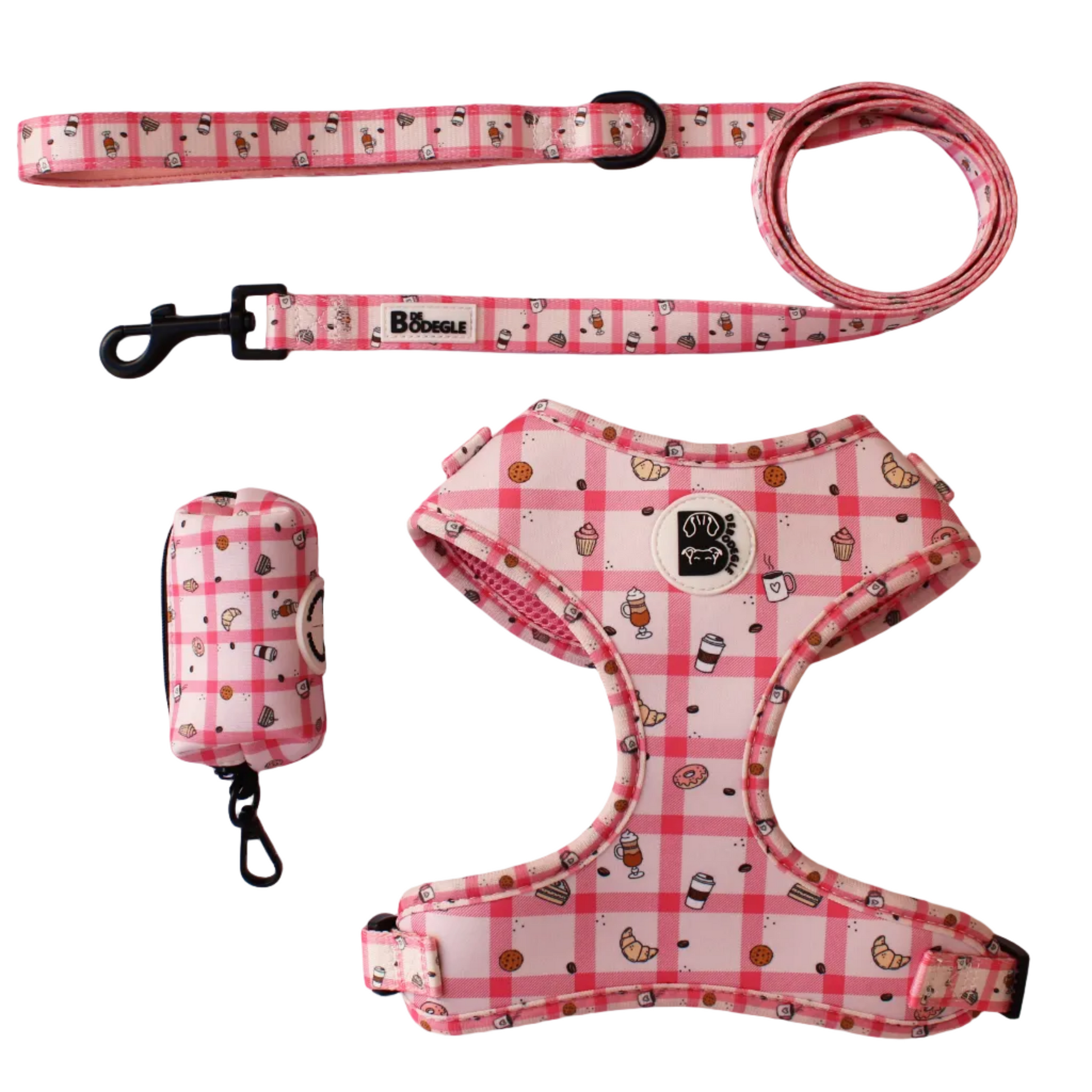 Pack para perro Picnic Café: arnés, correa y porta bolsas
